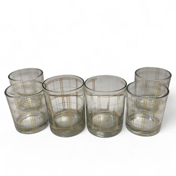 Georges Briones Gold Tone Ice Bucket w 6 Mid Century Plaid Print Rocks Glasses - Picture 9 of 10